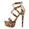 Peep Toe Stiletto Heels Cut Out Straps Back Zipper Platforms Sandals - Leopard Tan