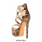 Peep Toe Stiletto Heels Cut Out Straps Back Zipper Platforms Sandals - Leopard Tan