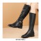 Knee High Side Zipper Buckle Strap Pretty Rider Boots - Black