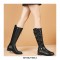 Knee High Side Zipper Buckle Strap Pretty Rider Boots - Black