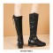 Knee High Side Zipper Buckle Strap Pretty Rider Boots - Black