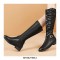 Knee High Side Zipper Buckle Strap Pretty Rider Boots - Black