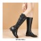 Knee High Side Zipper Buckle Strap Pretty Rider Boots - Black