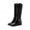 Knee High Side Zipper Buckle Strap Pretty Rider Boots - Black