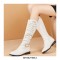 Knee High Side Zipper Buckle Strap Pretty Rider Boots - White