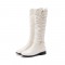 Knee High Side Zipper Buckle Strap Pretty Rider Boots - White