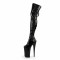 Round Toe Platforms Stiletto Heels Over The Knees Side Lace Up Pumps Boots - Black