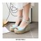 Peep Toe Knitted Straw Flower Wedges Ankle Buckle Straps Sandal  - Light Blue