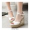 Peep Toe Knitted Straw Flower Wedges Ankle Buckle Straps Sandal  - White