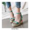 Peep Toe Knitted Straw Flowers Wedges Ankle Buckle Straps Sandal  - Turquoise