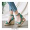 Peep Toe Knitted Straw Flowers Wedges Ankle Buckle Straps Sandal  - Turquoise