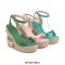 Peep Toe Knitted Straw Flowers Wedges Ankle Buckle Straps Sandal  - Turquoise