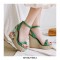 Peep Toe Knitted Straw Flowers Wedges Ankle Buckle Straps Sandal  - Green