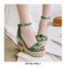 Peep Toe Knitted Straw Flowers Wedges Ankle Buckle Straps Sandal  - Green