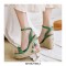 Peep Toe Knitted Straw Flowers Wedges Ankle Buckle Straps Sandal  - Green