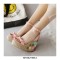 Peep Toe Knitted Straw Flowers Wedges Ankle Buckle Straps Sandal  - Pink