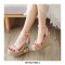 Peep Toe Knitted Straw Flowers Wedges Ankle Buckle Straps Sandal  - Pink
