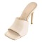 Square Open Toe Stiletto Heels Elegant Sandals - Beige Faux Leather