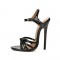 Stiletto Heels Ankle Straps Butterfly Knot Pumps - Black Patent