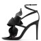 Peep Toe Flower Decorated Elegant Stiletto Heels Ankle Gladiator Straps Summer Party Date Night Sandals - Black Faux Leather