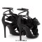 Peep Toe Flower Decorated Elegant Stiletto Heels Ankle Gladiator Straps Summer Party Date Night Sandals - Black Faux Leather