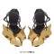 Peep Toe Flower Decorated Elegant Stiletto Heels Ankle Gladiator Straps Summer Party Date Night Sandals - Gold Faux Leather