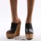 Summer Platform Wedge Peep Toe Cork Sandals - Black Faux Leather