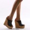 Summer Platform Wedge Peep Toe Cork Sandals - Black Faux Leather