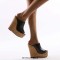 Summer Platform Wedge Peep Toe Cork Sandals - Black Faux Leather