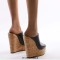 Summer Platform Wedge Peep Toe Cork Sandals - Black Faux Leather