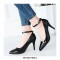 Pointed Toe Stiletto Heels Ankle Straps Pumps  - Black