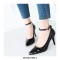 Pointed Toe Stiletto Heels Ankle Straps Pumps  - Black