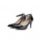 Pointed Toe Stiletto Heels Ankle Straps Pumps  - Black