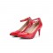 Pointed Toe Stiletto Heels Ankle Straps Pumps  - Red