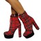 Chunky Heels Plaid Lace Up Round Toe Booties with Ankle Strap - Red