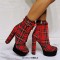 Chunky Heels Plaid Lace Up Round Toe Booties with Ankle Strap - Red