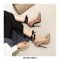 Pointed Toe Stiletto Heels Ankle Ribbon Straps Suede Pumps  - Beige