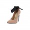 Pointed Toe Stiletto Heels Ankle Ribbon Straps Suede Pumps  - Beige