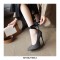 Pointed Toe Stiletto Heels Ankle Ribbon Straps Suede Pumps  - Gray