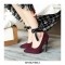 Pointed Toe Stiletto Heels Ankle Ribbon Straps Suede Pumps  - Red