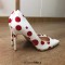 Pointed Toe Stiletto Heels Classic Red Polka Dots Pumps - White Patent