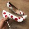 Pointed Toe Stiletto Heels Classic Red Polka Dots Pumps - White Patent