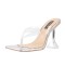 Open Square Toe Kitten Heel Slip On Transparent Clear Snake Print Summer Sandals - Silver PVC