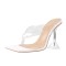 Open Square Toe Kitten Heel Slip On Transparent Clear Summer Sandals - White PVC