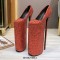 Round Toe Stiletto Heels Glossy Sequins Platforms Pumps - Red