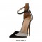 Stiletto Heels Pointed Toe Ankle Strap Dorsay Patent Pumps - Black