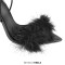 Pointed Open Toe Stiletto Transparent Heels Gladiator Lace Up Furry Sandals - Black Patent