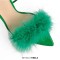 Pointed Open Toe Stiletto Transparent Heels Gladiator Lace Up Furry Sandals - Green Patent