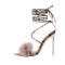 Pointed Open Toe Stiletto Transparent Heels Gladiator Lace Up Furry Snake Print Sandals - Tan Patent