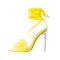 Pointed Open Toe Stiletto Transparent Heels Gladiator Lace Up Furry Sandals - Yellow Patent